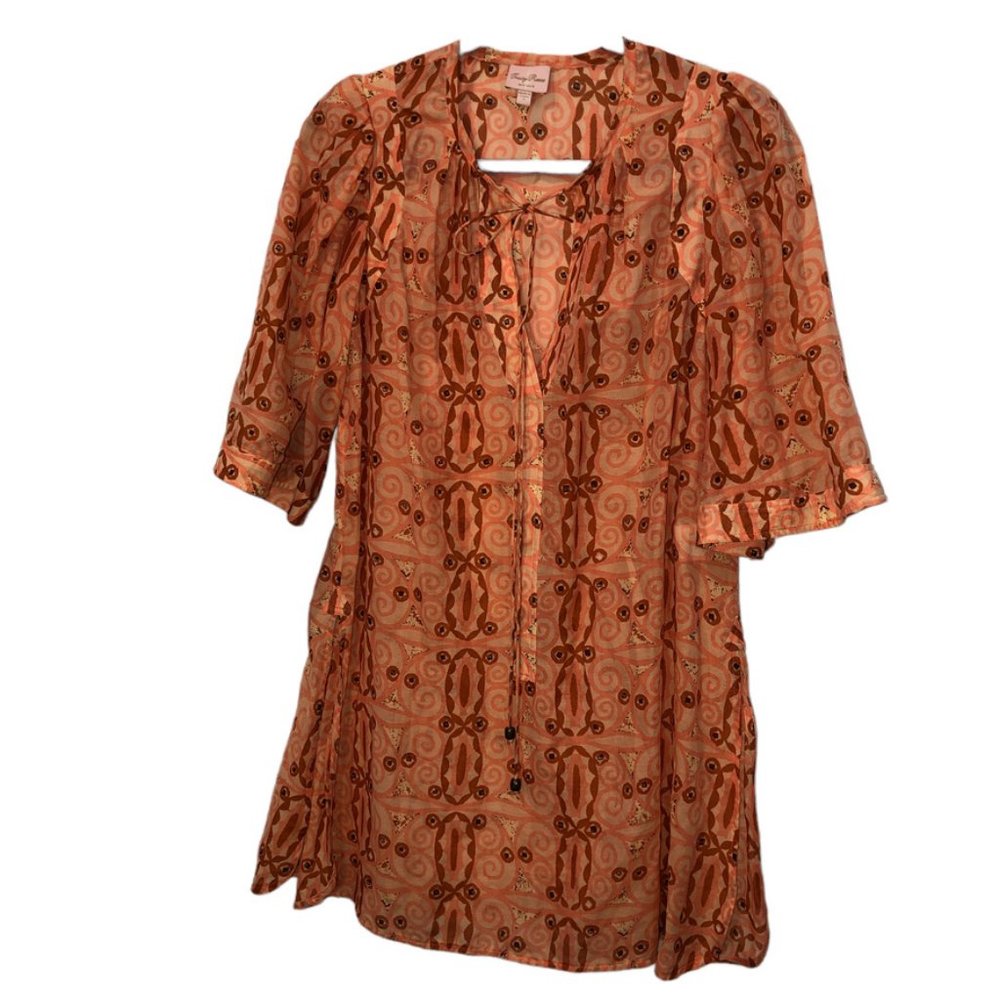 tracy reese NEW Silk Cotton Burnt orange peach ethnic kurti tunic top S
